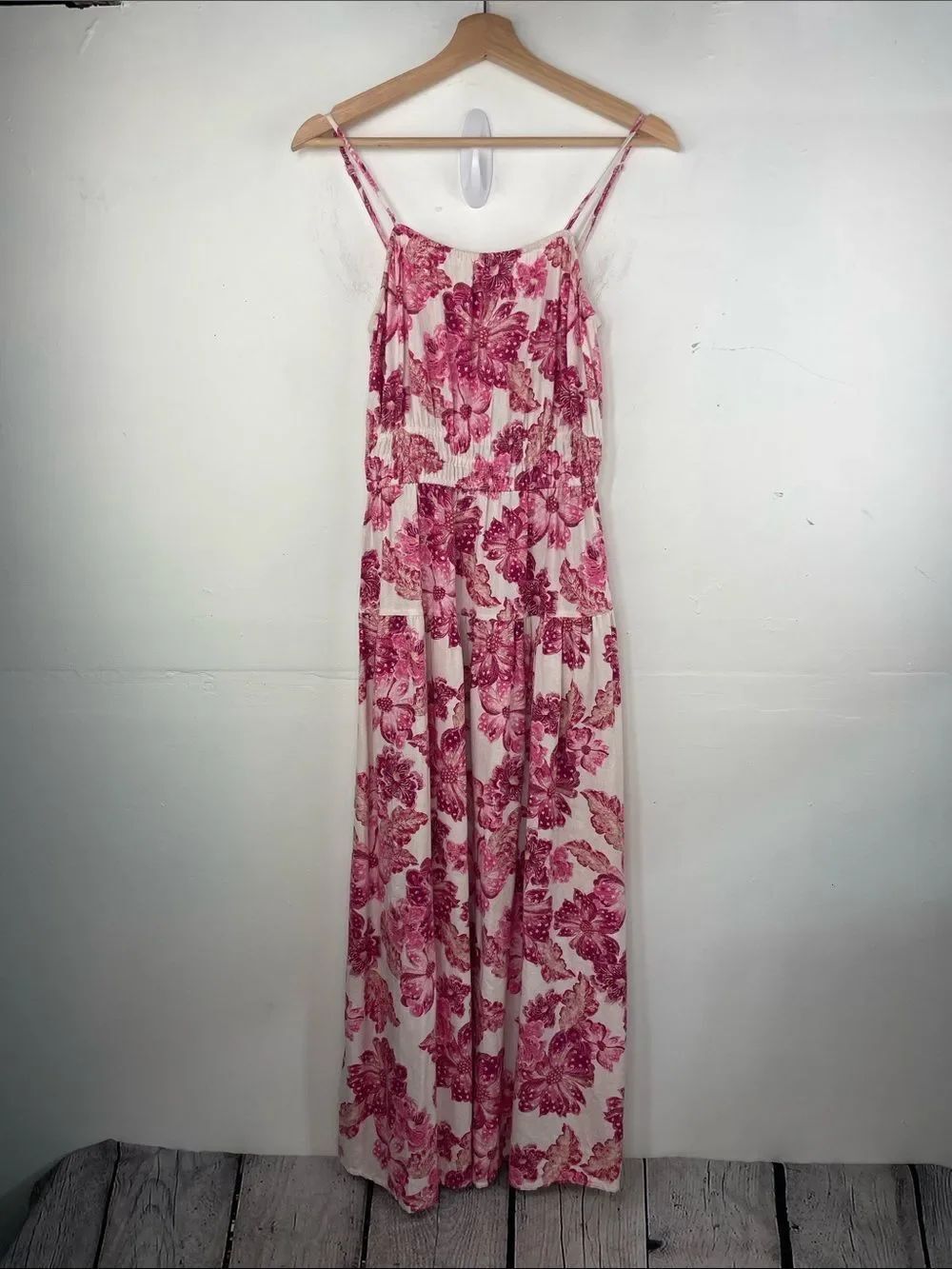Old Navy Waist-Defined Floral Linen-Blend Smocked Midi Cami Dress